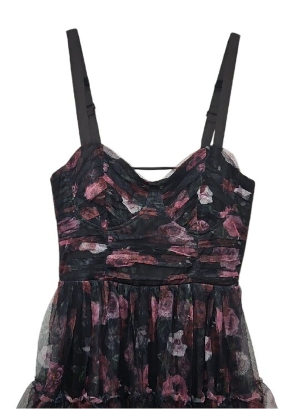 Lulus Sentimental Charisma Black Floral Mesh Tiered Midi Dress New Medium - Picture 3 of 12